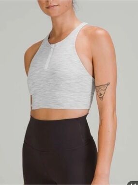 lululemon athletica Light Gray Striped High Neck energy zip Sports Bra
